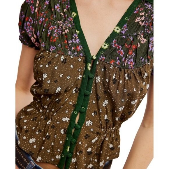 Free People Bella Button-Up Shirt V-Neck Medium New with Tags - Picture 2 of 7